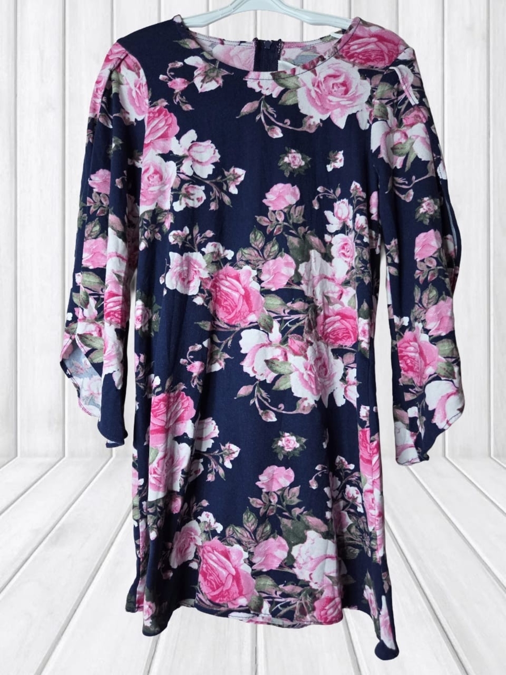 Rare Editions Navy Dress with Pink Floral Print